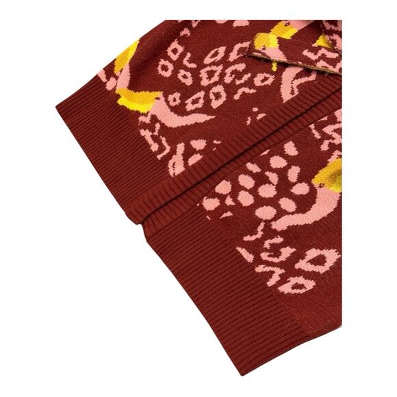 FARM Rio Small Burgundy Toucanissimo Cardigan Long Sleeve Open Front Boho - Picture 5 of 12